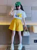 Traje Casual para Niñas Verano Infantil Camiseta Recta de Manga Corta Pantalones Cortos Conjunto de Dos Piezas para Niñas Estilo Coreano Tendencia Holgada