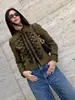 Venta al por mayor transfronteriza 2026 Moda europea y americana casual simple con nudo manga floral manga larga cuello alto chaqueta para mujer A16041