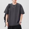 Camiseta Masculina de Cor Pura 260g Manga Curta Proteção Solar e UV Solta Versátil Gola Redonda Simples Camiseta Manga Três Quartos Top