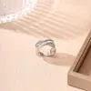 Anel Aberto Cruz de Zircônia Cravejado com Diamante Estilo Simples e Fashion Novo Estilo Transfronteiriço Anel de Luxo Leve Estilo Frio