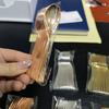 Cuchara tenedor desechable chapado en oro directo de fábrica imitación metal cuchara para pudín cuchara para postre mini tenedor occidental chapado