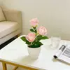 Transfronterizo Nuevo 3 Rosas Artificiales Pequeños Adornos de Bonsái Decoración para Fotografía de Bodas Flores Artificiales y Plantas Verdes Accesorios en Maceta