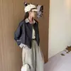 Jaqueta Trench Coat Patchwork Listrado Estilo Coreano Falsa Peça Dupla Feminina Primavera/Outono Novo Temperamento de Alto Padrão Versátil Gola Alta Top Curto