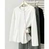 Camiseta talla grande para mujer de 100 kg, nueva moda de principios de otoño, elegante cintura fruncida, top de manga larga con encaje 0935