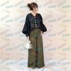[Conjunto de dos piezas] Camisa de manga farol con cuello en V, pantalones rectos 1337#