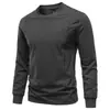 Nova camiseta masculina de outono e inverno, atacado transfronteiriço, algodão penteado, elástica, cor sólida, gola redonda, plus size, corte slim, camiseta masculina de manga comprida