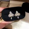 Aretes de Plata con Zirconia en Forma de Gota de Agua y Flor, Aguja de Plata, Cristales de Pluma, Estilo de Lujo Ligero para la Noche, Accesorios de Oreja de Moda Sencilla, Venta al por Mayor