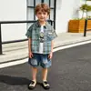 Conjunto de Camisa de Verano para Niños Pequeños 2026 Estilo Nuevo Camisa de Manga Corta Tie-Dye Cuadros para Niños Elegante Conjunto de Dos Piezas para Bebé
