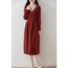 Novo Vestido Longo de Lã Outono/Inverno 2025 Feminino Gola V Acima do Joelho Tricô Linha A Longo Vestido Suéter de Cashmere Grosso