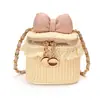 Bolso Bandolera de Paja con Lazo de Encaje para Niños Estilo Princesa Accesorio para Niñas Bolso de Cadena Mini Bolsa de Almacenamiento para Viajes
