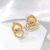 Pendientes de Acero Inoxidable con Galvanizado al Vacío de Metal 18K Geométricos Incrustados con Perlas de Moda de Venta Caliente Transfronteriza para Mujer