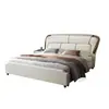 Cama de luxo leve estilo italiano, couro genuíno de alta qualidade, 1,8 x 2m, cama de casal para quarto principal 1,5m, cama moderna minimalista de casamento, cama de arte em couro