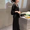 Vestido de verano con un conjunto de exquisito y hermoso nuevo estilo chino vestido negro textura traje diosa Fan