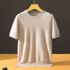 Nueva camiseta de punto de lana base para hombre de otoño e invierno, cuello redondo, cachemira, manga corta, casual, versátil, color liso