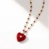 Collar Colgante Estilo Tweed Corazón Rojo Esmaltado Estéreo, Moderno, De Alta Gama, Lujo Accesible, Cadena para Clavícula, Collar Versátil