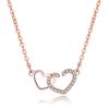 Moda duplo coração colar clavícula cadeia elegante mulheres coração-a-coração colar amor coração em forma de diamante Cadeia feminina atacado