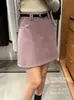 Traje de Lana Temperamento Estilo Coreano Petite Falda Corta Mujer Otoño Invierno Cintura Alta Adelgazante Ceñido a la Cadera Línea A Versátil Falda Media