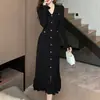 Vestido longo de malha com decote em V estilo europeu para mulheres, exclusivo para exportação, seda gelada, vestido justo, vestido de tricô para outono e inverno