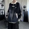 Sudadera chaqueta de punto con cuello de solapa de tres rayas para hombre, nuevo estilo primavera y otoño, corte holgado, talla grande, chaqueta retro deportiva a rayas