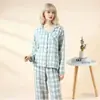 Pijama de Pareja para Primavera y Otoño, 100% Algodón Puro Clase A, Estilo Cuadros Clásico, Sin Marca, Conjunto de Ropa de Casa de Gasa de Manga Larga para Hombres y Mujeres