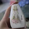 Mismo estilo de Xiaohongshu gancho para oreja con cuentas de cristal rosa accesorios Hanfu estilo antiguo cheongsam pendientes pendientes de clip para oreja regalo para mujer