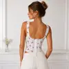 Top Corsé de Hueso Nuevo Transfronterizo para Mujer con Bordado Floral, Top Exterior de Tirantes