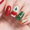 24 piezas de uñas postizas con temática navideña, con un diseño de copo de nieve francés verde, para una fácil aplicación y un look moderno, adecuadas tanto para el mercado europeo como para el americano