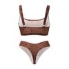 Conjunto de Lingerie Sexy Estampa de Leopardo Xadrez, Sem Marcas, Fino, Respirável, Amigo da Pele, Secagem Rápida para Mulheres, Sutiã Sexy em T que Não Sai