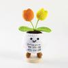 Muñeco de papa positivo de lana tejido a mano terminado, adornos de maceta tejidos, flores artificiales de energía positiva tejidas al crochet y plantas verdes