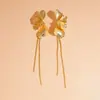 Pendientes de Borla de Flor de Aguja Plateada Transfronterizos Europeos y Americanos, Pendientes Minimalistas Retro de Personalidad, Pendientes de Lujo Ligero de Alta Gama