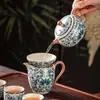 Conjunto de Chá Kung Fu Flores Azuis da Fornalha Ru Cerâmica Bule Viga Tigela Flutuante Xícara de Chá Bandeja de Chá Luxo Acessível Doméstico de Ponta