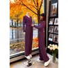 Traje de Punto Morado Estilo Tweed para Mujer en Otoño e Invierno, Conjunto de Dos Piezas de Moda y Elegante, Pantalones de Pierna Ancha de Lana de Alta Gama Ajustados