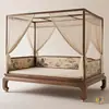 Cama com Estrutura Estilo Medieval, Estética Estilo Song, Cama Luohan Estilo Chinês, Cama de Quatro Postes em Madeira Maciça, Cama Grande para Sala de Estar de Villa, Móveis Inspirados em Zen