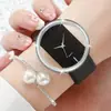Cinturón Elegante de Moda Hueco Transparente Creativo Reloj de Cuarzo para Pareja Pulsera de Perlas Listo para Entrega