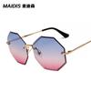 Gafas de sol poligonales rosas sin montura Jamie 3372 para mujer con caras redondas pequeñas, gafas de moda estilo coreano