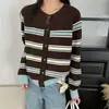 Cárdigan de punto a rayas con bloques de color Melard para mujer, adecuado para otoño e invierno, para llevar sobre una falda, top estilo coreano petite