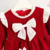 Vestido de niña otoño e invierno forrado de polar engrosado vestido de princesa para niños vestido para bebé de un año vestido de niña rojo ropa de Año Nuevo