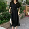/Vestido Francés de Talla Grande con Escote en V Reductor de Edad para Mujer, Nuevo Diseño de Verano con Cintura Ceñida y Efecto Adelgazante, Vestido Largo