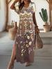 2024 Amazon Europa y Estados Unidos verano comercio exterior nueva moda temperamento estampado cuello en V dividido manga corta vestido largo mujer