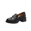 Mocasines Nuevos de Suela Gruesa para Mujer de Primavera, Zapatos Slip-On Retro de Tacón Grueso, Zapatos de Cuero Versátiles Estilo Británico