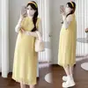 Nuevo producto para Otoño/Invierno 2026: Vestido chaleco versátil estilo francés amarillo limón con capas y flecos para mujeres embarazadas