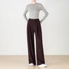 Pantalones Anchos de Lana Tencel Color Rojo Burdeos para Mujer 2025 Nuevos de Cintura Alta para Oficina Aspecto Adelgazante Pantalones Rectos