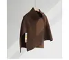 Bufanda de Punto Estilo Francés Color Café de Cuello Alto para Mujer, Ropa Exterior de Alta Gama para Otoño e Invierno con Aberturas, Calentador de Cuello Grueso