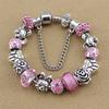 Pulsera de cuentas de cristal con agujero grande DIY de Mickey Mouse, color rosa, con bordes cruzados, joyería de mano con cuentas de cristal