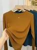 Nova Camisa Base de Manga Longa Canelada para Mulheres Primavera e Outono 2026, Estilo para o Trabalho, Fashion, Versátil, Modelagem Justa, Blusa Camiseta Emagrecedora Tendência