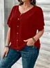 25 Ropa de Mujer Transfronteriza Europea y Americana Amazon Suéter de Cuello en V Manga Corta de un Solo Botón Camiseta Holgada Camisa Elegante y con Clase