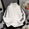 Comercio Exterior Estilo Americano Chaqueta con Cuello Alto de Tres Barras Otoño Invierno Marca de Tendencia para Hombre Cardigan Rayado Sudadera con Capucha de Forro Polar Chaqueta Deportiva Casual Ropa para Hombre