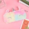 Estuche para lápices de unicornio con forma de corazón para niña, estilo coreano, bonito estuche de peluche con dibujos animados para niños, estuche para lápices para estudiantes de escuela primaria.