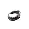 Anillo de Perla de Lava Vintage Distintivo Simple Cadena Abierta Anillo Doble Colgante de Perla Plata Anillo Ancho de Dedo