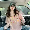 Camiseta holgada de algodón puro con encaje superfairy para mujer, estilo salado con graffiti de frutas, rejuvenecedora, imitación de dos piezas, top casual ajustado